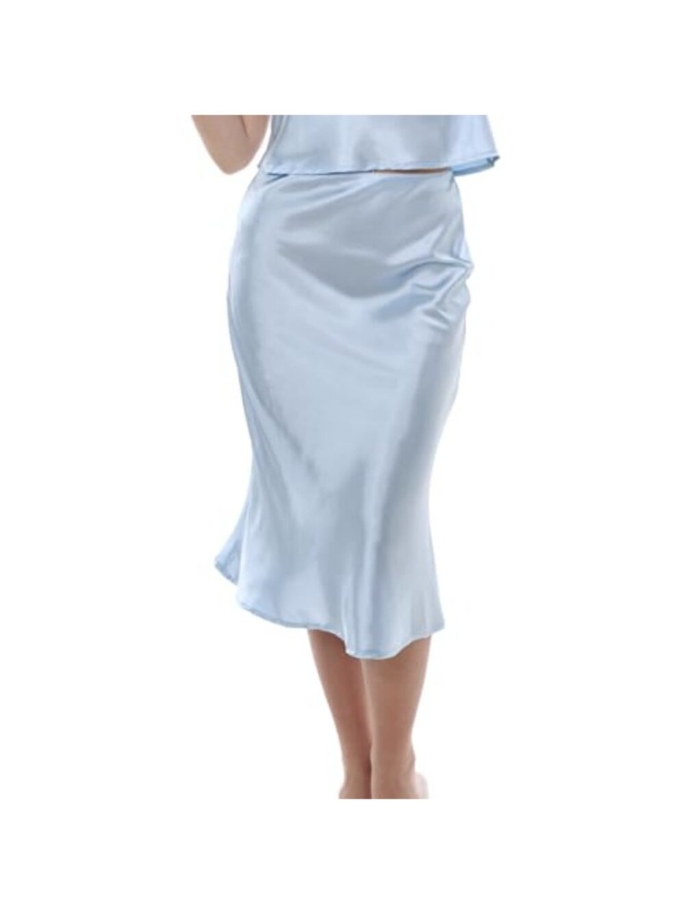 Women Satin High Waist Midi A-Line Cocktail Skirt with Zipper